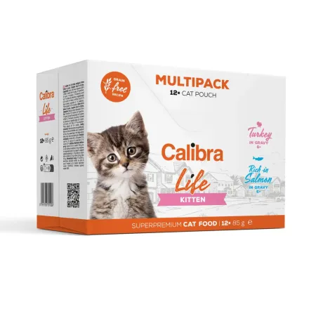 Calibra Cat Life Kitten Multipack Indyk, Łosoś w sosie 12x85g